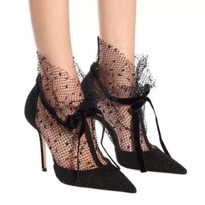 Lk New Jimmy Choo FIRA fishnet polkadot lace bow heel 40.5 or 10.5